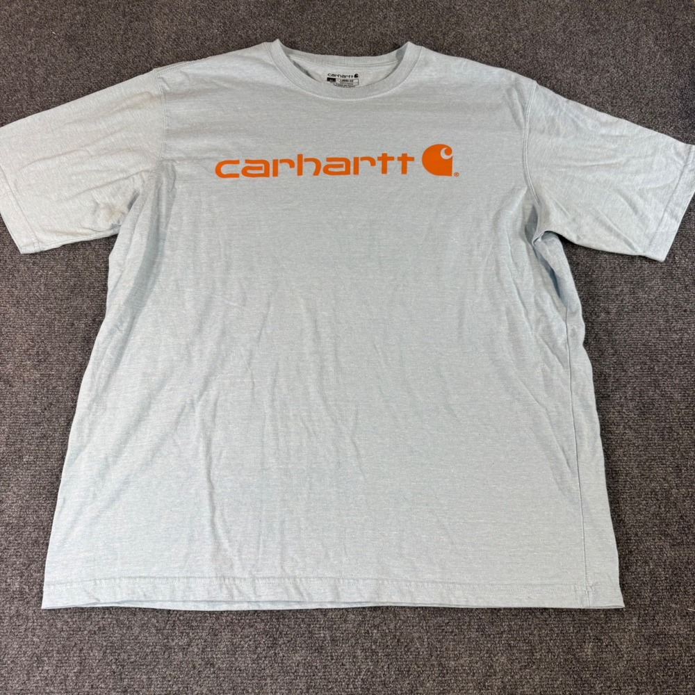 Carhartt Mens XL Loose Fit Graphic T-Shirt Light Blue Orange Logo TK0195-M K195